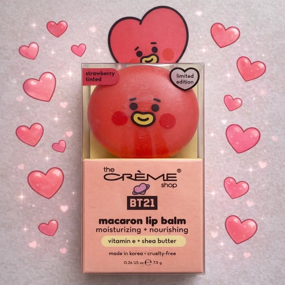 THE CREME SHOP BT21 TATA Macaron Lip Balm - Strawberry LIMITED EDITION
